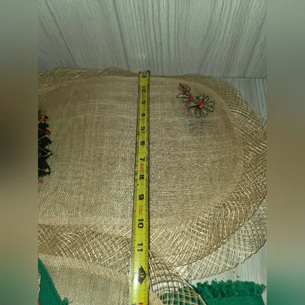 Vtg Christmas Tree Woven Raffia Oval Placemats Coasters Napkins Holiday Boho